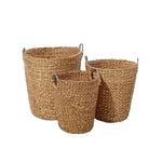 Canastos Decorativos - Juego Canasto con Argolla 3 Piezas Mimbre con Palma Café | CREATA Muebles