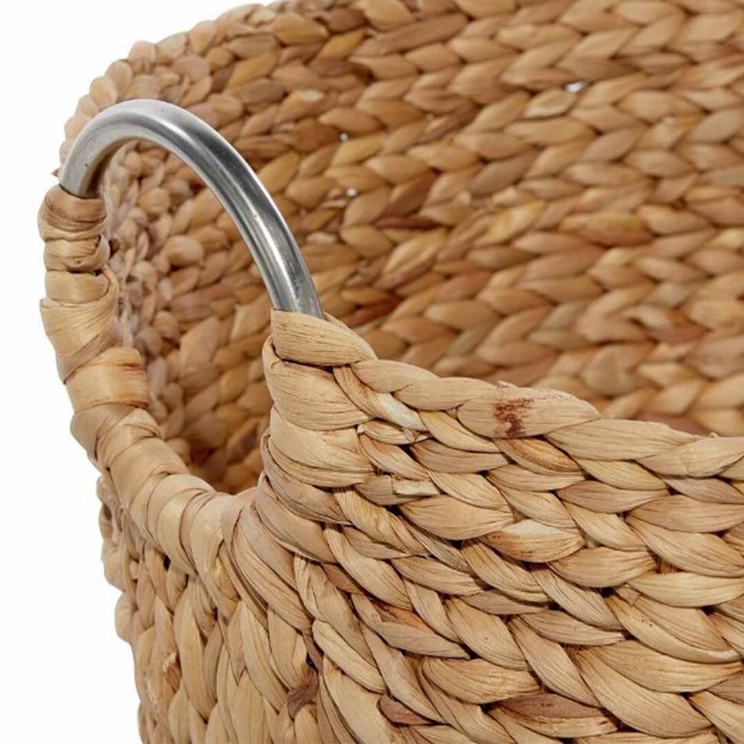 Canastos Decorativos - Juego Canasto con Argolla 3 Piezas Mimbre con Palma Café | CREATA Muebles