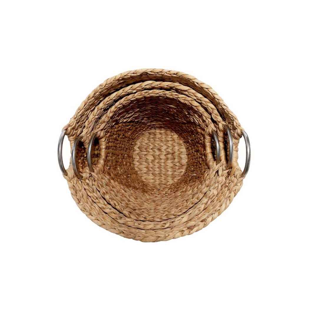 Canastos Decorativos - Juego Canasto con Argolla 3 Piezas Mimbre con Palma Café | CREATA Muebles