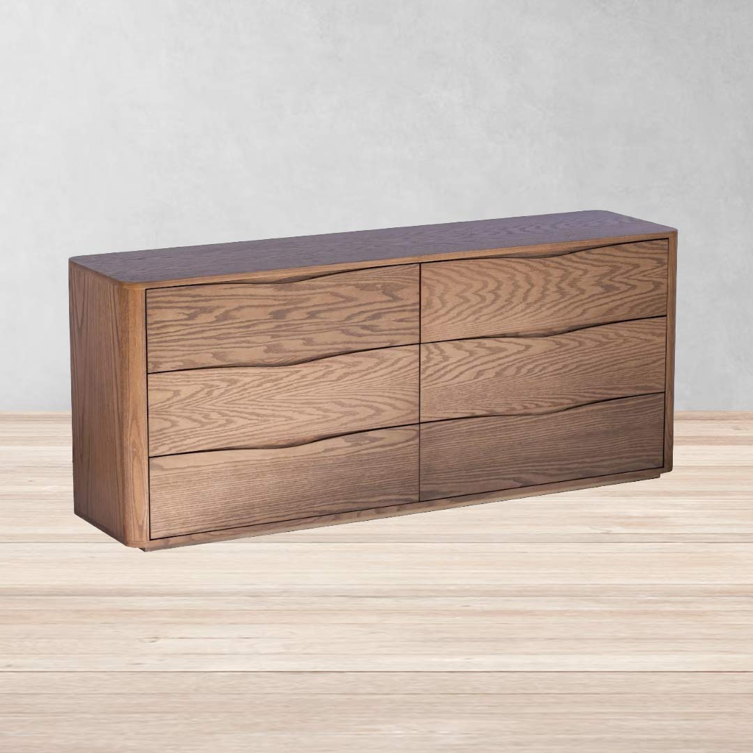 Cómoda 6 Cajones Madera- Cómoda Tocador Salermo Encino Laca Bellota | CREATA Muebles