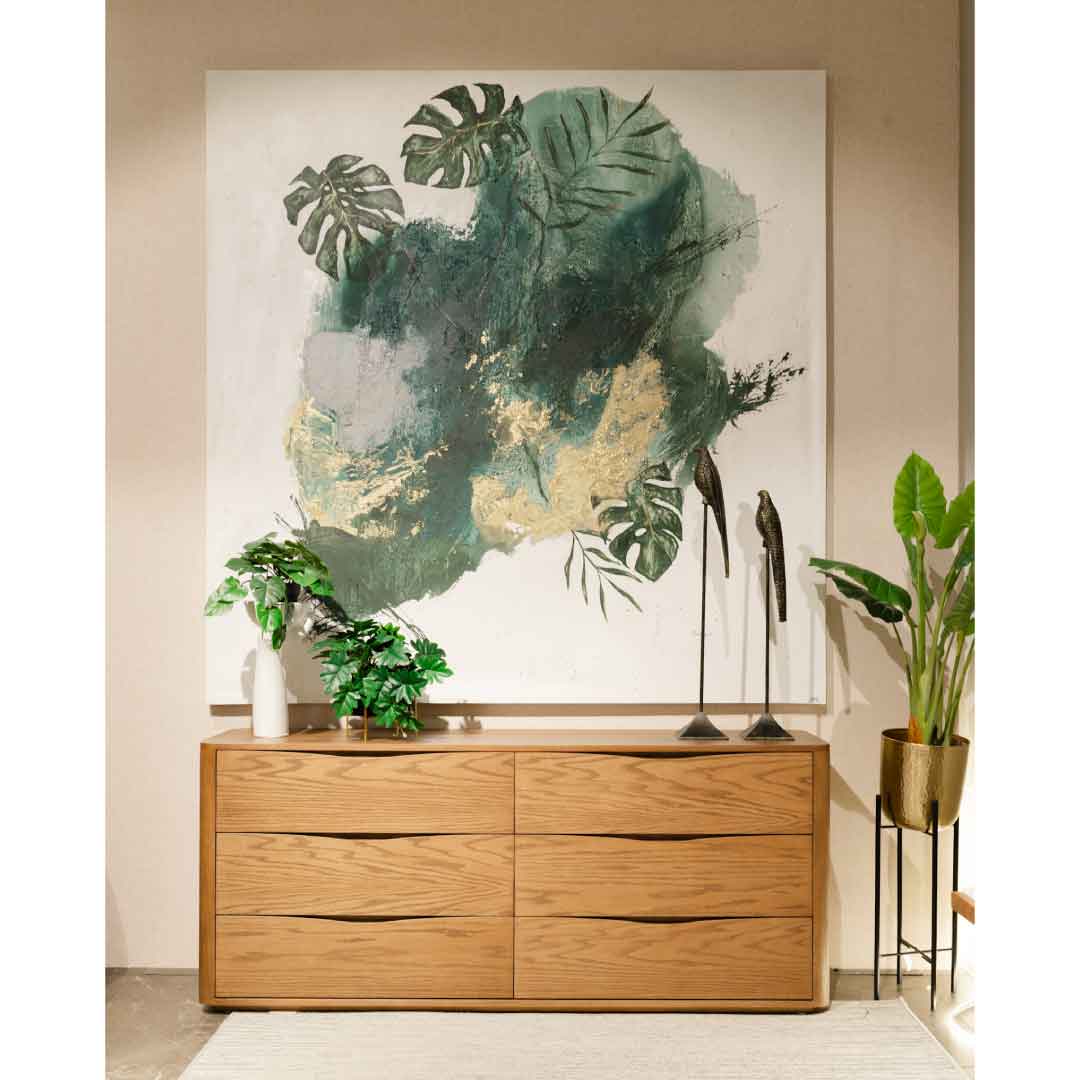 Cómoda 6 Cajones Madera- Cómoda Tocador Salermo Encino Laca Bellota | CREATA Muebles