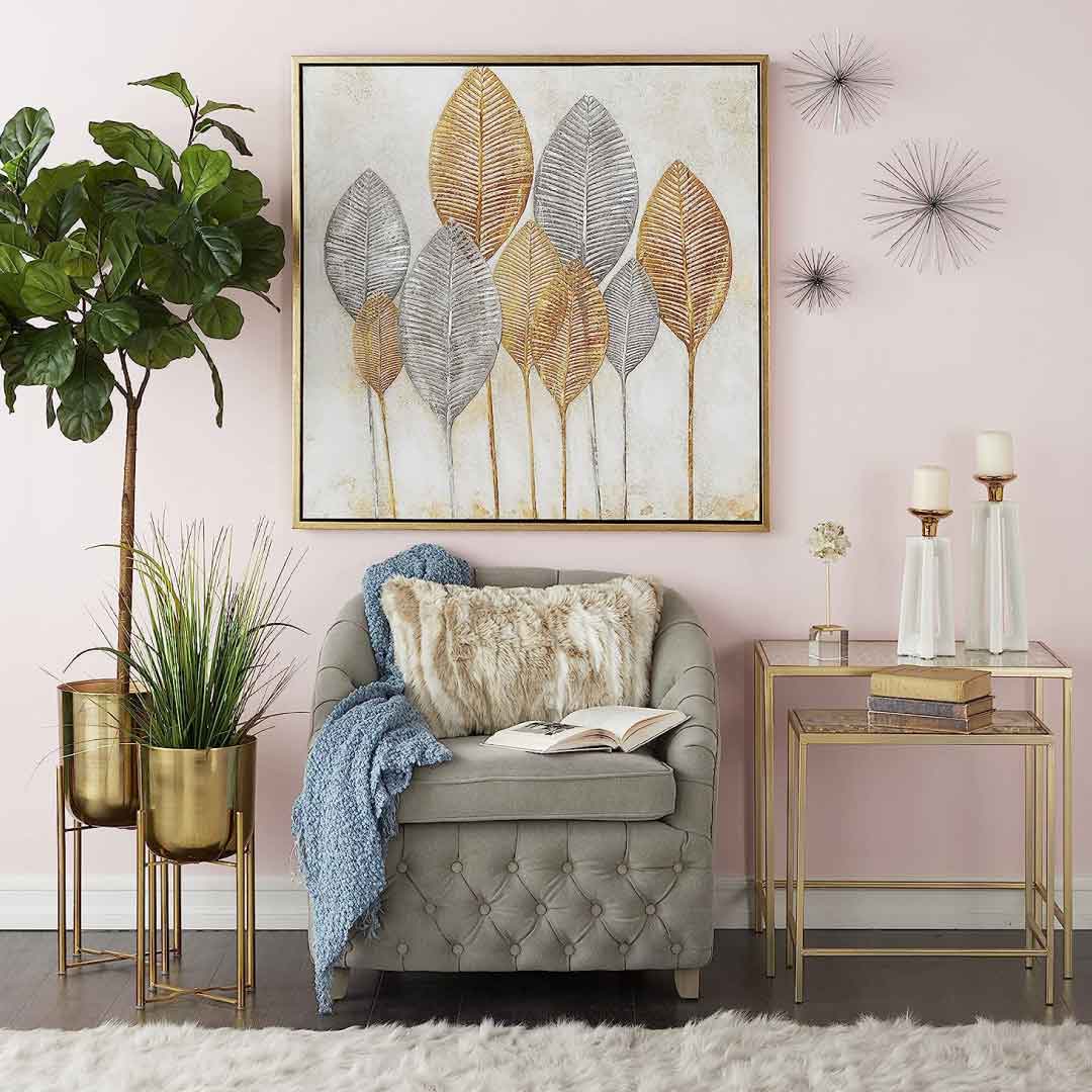 Macetas Decorativas para Sala - Juego Maceta con Base Metal Dorado | CREATA Muebles