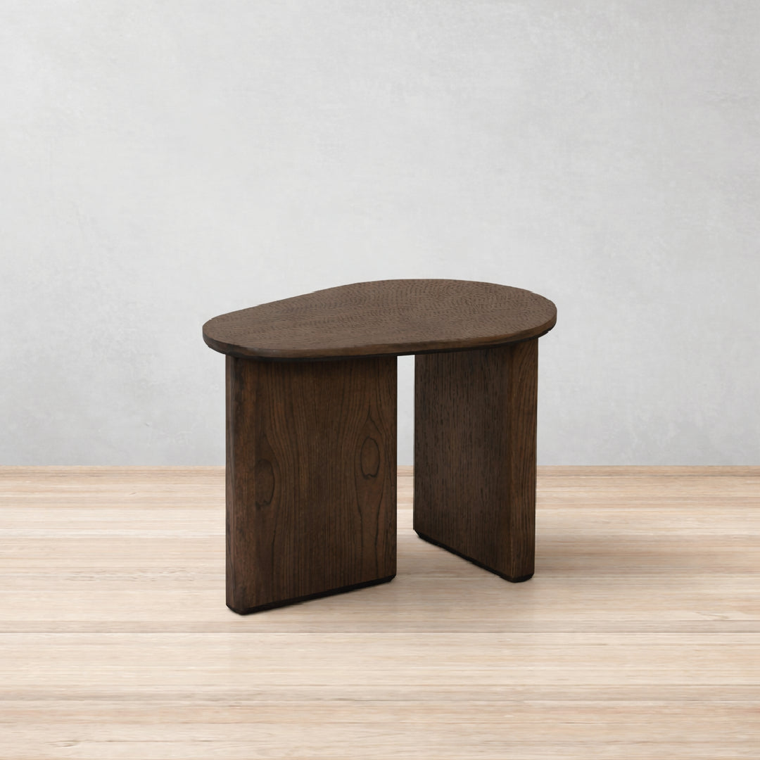 Back Mesa lateral ovalada Salermo en madera Laca bellota | CREATA MUEBLES
