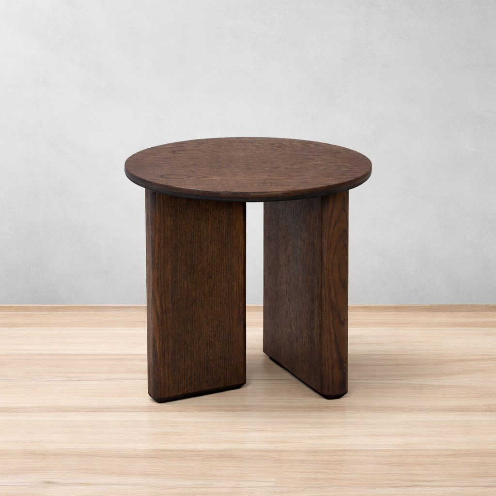 Back Mesa lateral redonda Salermo en madera Laca bellota | CREATA MUEBLES