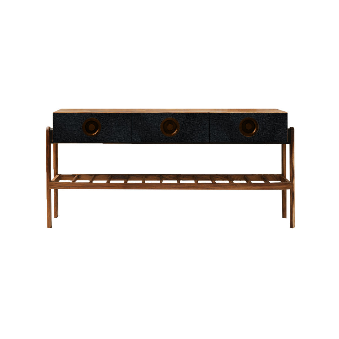 Credenzas para Comedor - Credenza Enola Parota con Piel Negra Frente | CREATA Muebles