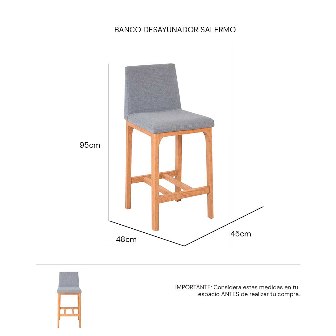 Iso Banco Desayunador Salermo con respaldo Grey Elite Tacuba | CREATA MUEBLES