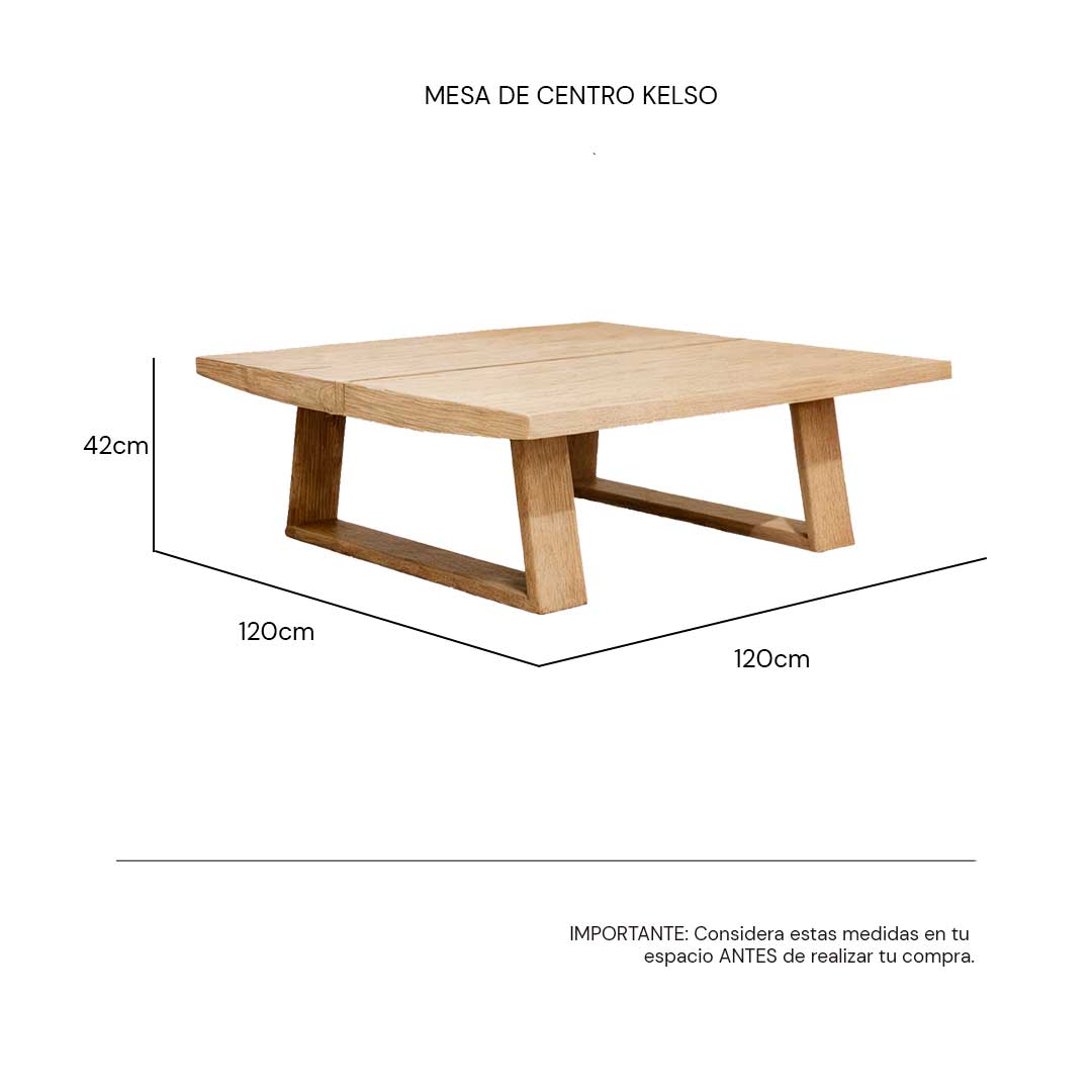 Isométrico Mesa de centro cuadrada Kelso en madera encino tacuba | CREATA MUEBLES