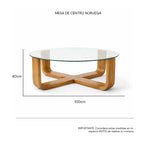Isométrico Mesa de centro redonda Noruega con cristal y madera parota | CREATA MUEBLES