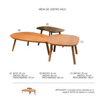 Isométrico Mesa de centro Valo 3 pz en madera encino laca bellota | CREATA MUEBLES