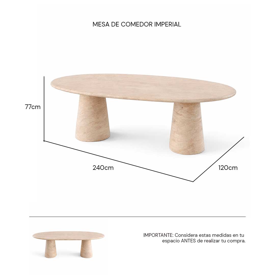 Isométrico Mesa de comedor Imperial en mármol Travertino | CREATA MUEBLES