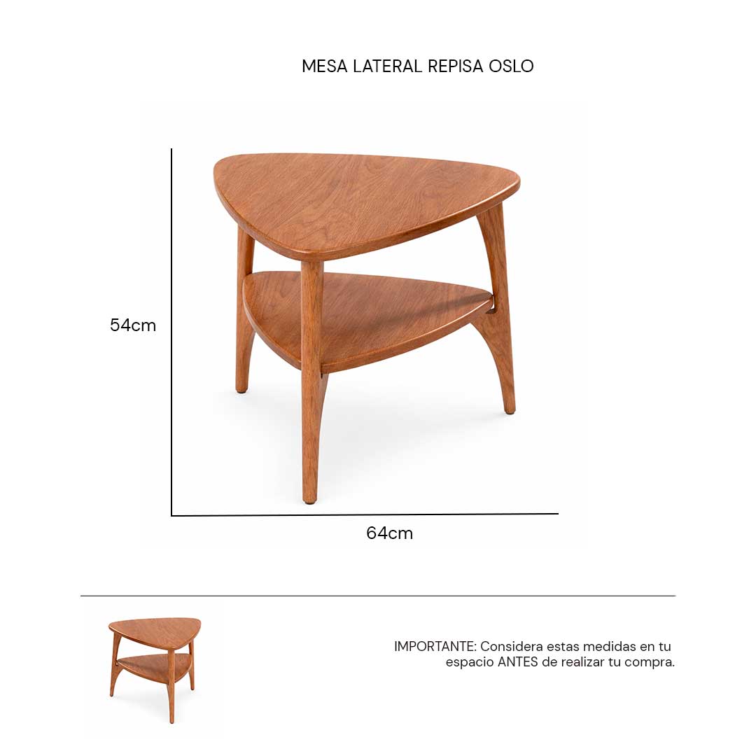 Isométrico Mesa lateral repisa Oslo con madera de encino laca bellota | CREATA MUEBLES