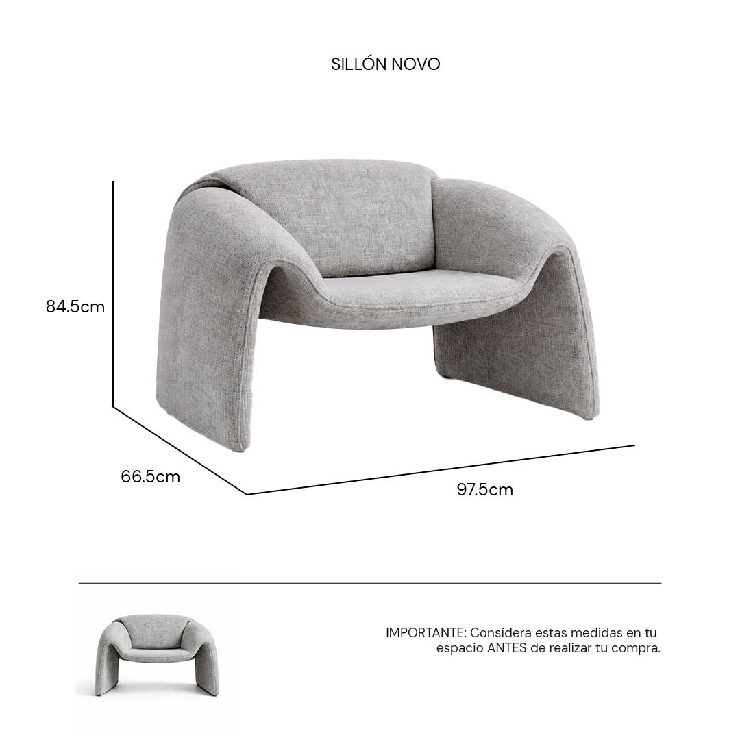 Isométrico Sillón individual Novo en color Grayge | CREATA MUEBLES