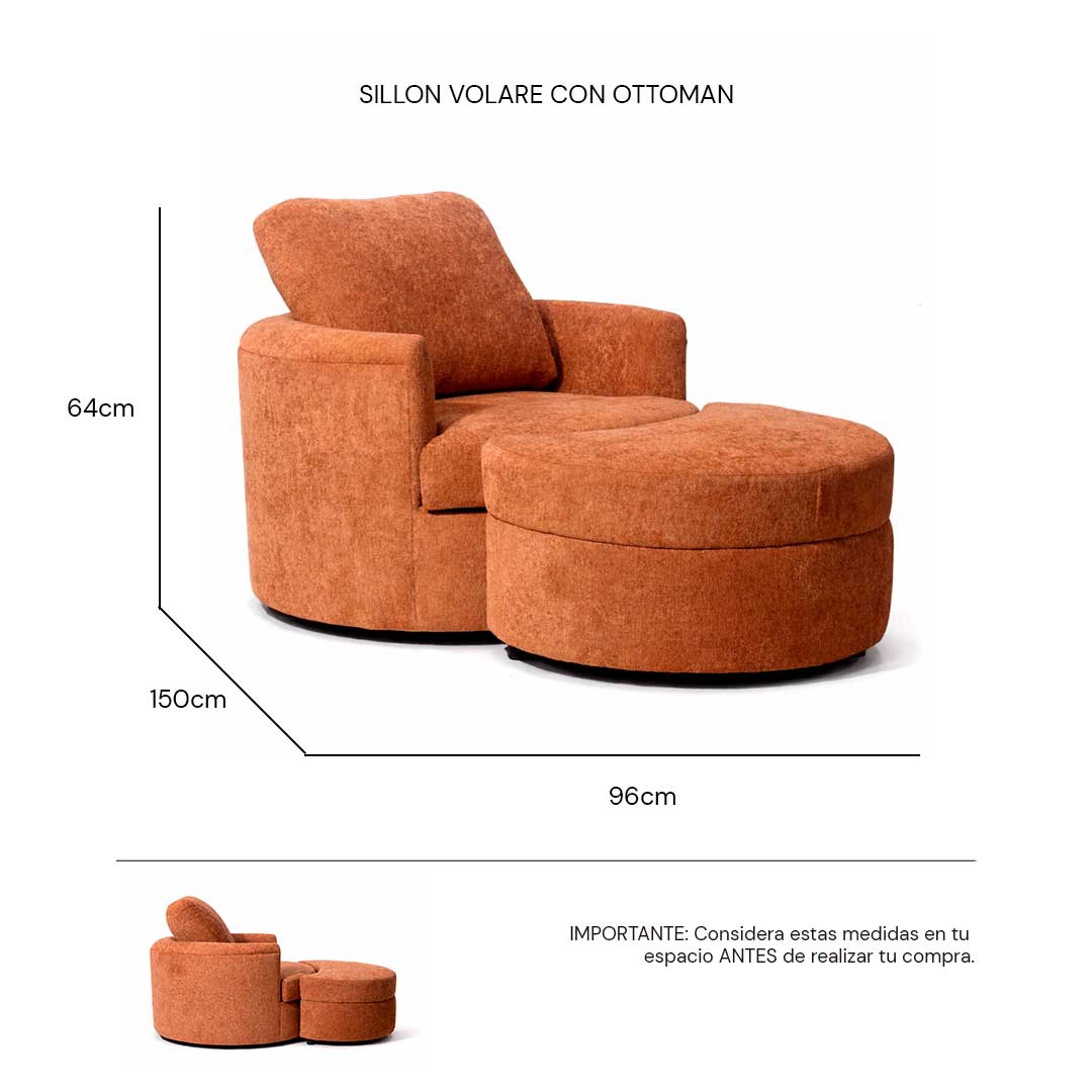 Isométrico Sillón individual giratorio Volare color Moxie brick | CREATA MUEBLES
