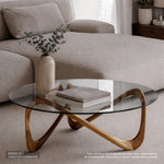 Set Mesa de centro redonda Australia con cristal y madera parota    | CREATA MUEBLES