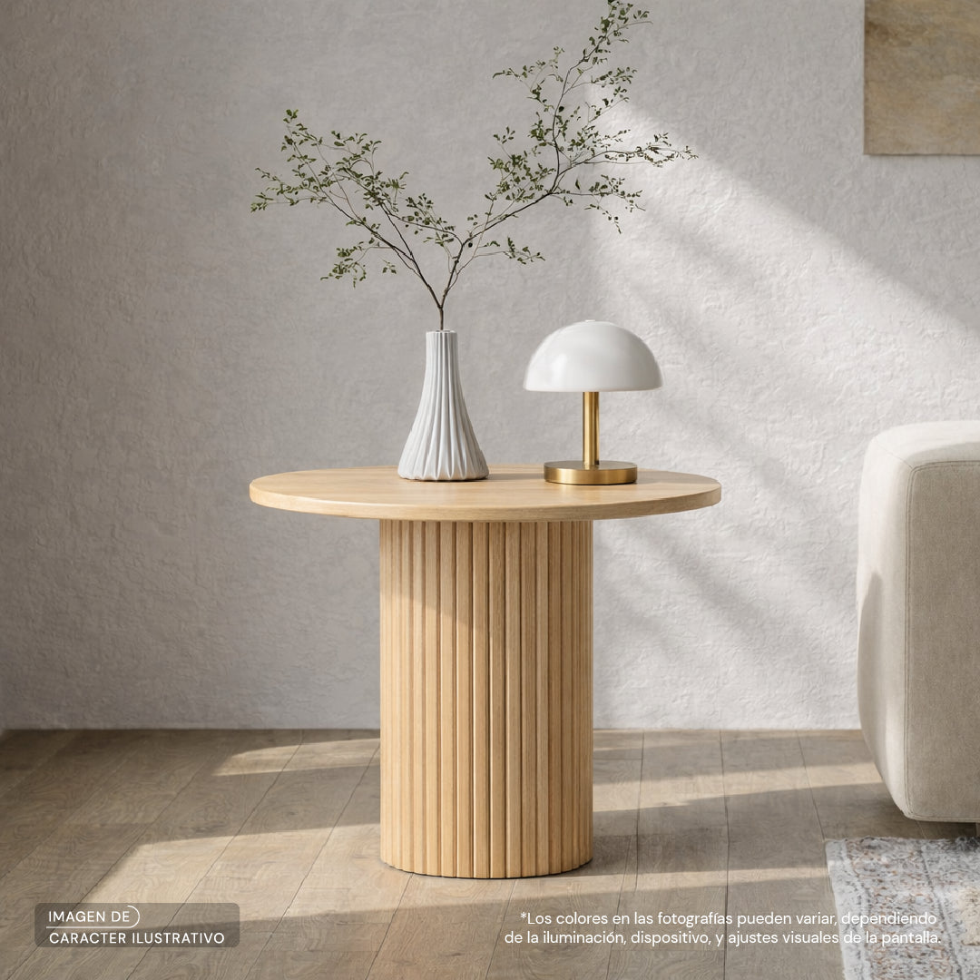 Set Mesa lateral redonda Keyla en madera rosa morada | CREATA MUEBLES